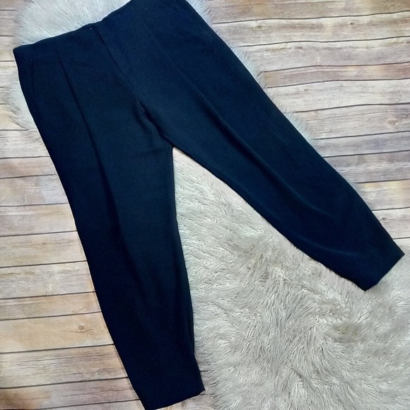 Vince. | Navy Blue Silky Pleated Front Tapered Haram Cropped Ankle Dress Pants - Picture 2 of 9